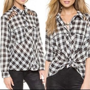 Free People Boho Gauzy Buffalo Check Shirt
